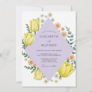 Convite Tulipa Lilás Amarela Eucalipto Macio Casamento