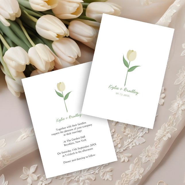 Convite Tulipa Minimalista (Cute Minimalist Pale Creme Tulip Wedding Invitation Card.)