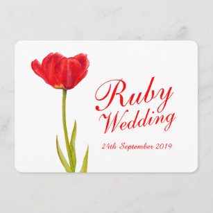Convite Tulipa vermelha da festa de casamento Ruby art 40º