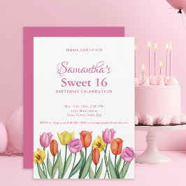 Convite Tulipas Aquarela Aniversário de 16 anos Doce