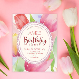 Convite Tulipas aquarela florescem aniversário