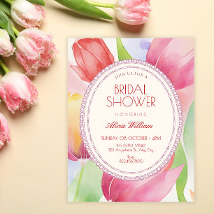Convite Tulipas aquarela florescem chá de noiva