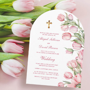 Convite Tulipas Arco de Casamento Religioso em Aquarela