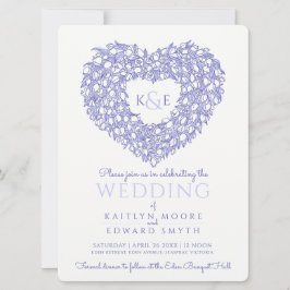 Convite tulipas brancas azuis desenhando casamento do cora