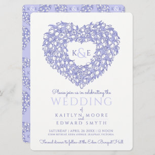 Convite tulipas brancas azuis desenhando casamento do cora