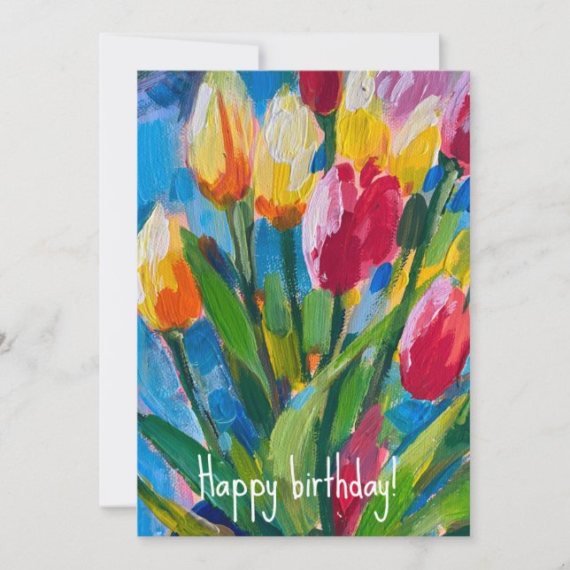 Convite Tulipas brilhantes de primavera, pintura  (Frente)
