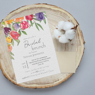 Convite Tulipas Brilhantes e Brunch de Noiva com Folhagens