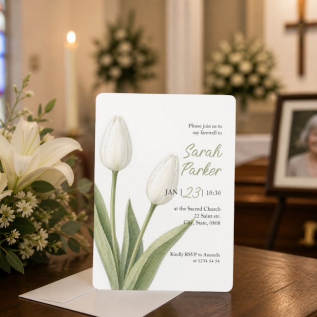 Convite Tulipas de Aquarela Branca Funeral (Criador carregado)