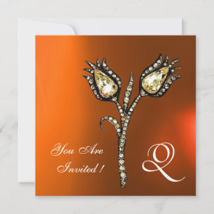 Convite TULIPAS DE DIAMANTE MONOGRAMA ,Ágata Laranja Cinza