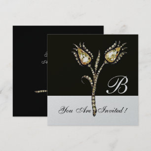 Convite TULIPAS DE DIAMANTE MONOGRAMA , Metálico Prata