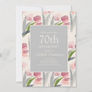 Convite Tulipas de Flor de Aquarela Rosa Corada Aniversári