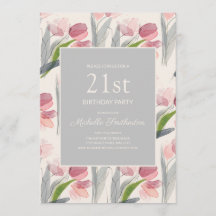 Tulipas de Flor de Aquarela Rosa Corada Aniversári