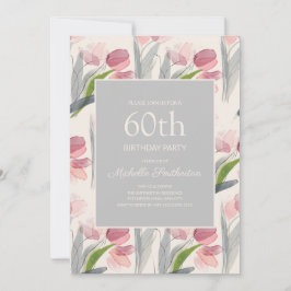 Convite Tulipas de Flores de Aquarela Rosa Corada Aniversá