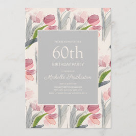 Convite Tulipas de Flores de Aquarela Rosa Corada Aniversá
