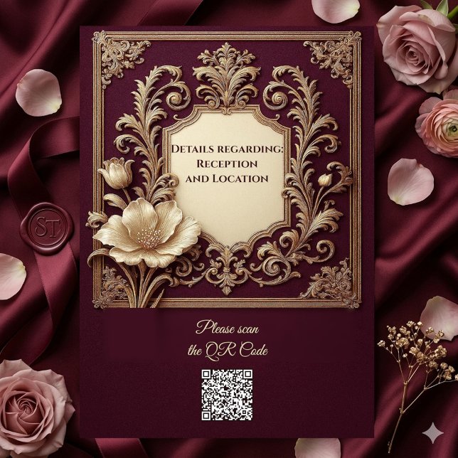 Convite Tulipas de Marfim Barroco Borgonha Dourado Real Ca (Royal Golden Burgundy Baroque Ivory Tulips Wedding Invitation)