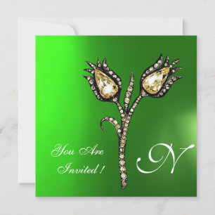 Convite TULIPAS DIAMANTE MONOGRAMA ,Esmeralda Verde