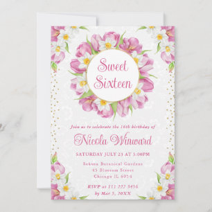 Convite Tulipas e Narcisos em Aquarela Sweet Sixteen