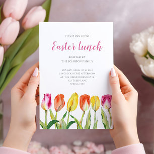 Convite Tulipas Elegantes em Aquarela para Almoço de Pásco