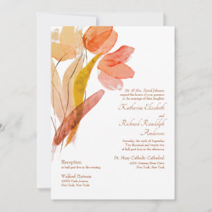 Convite Tulipas em Aquarela Elegante Terracota Casamento