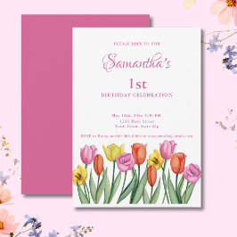 Convite Tulipas em Aquarela para 1º Aniversário