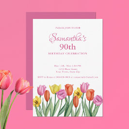 Convite Tulipas em Aquarela para Aniversário de 90 Anos