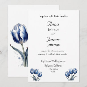 Convite Tulipas em Azul de Delft personalizáveis