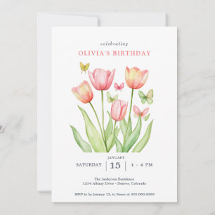 Convite Tulipas Florais em Aquarela Pêssego