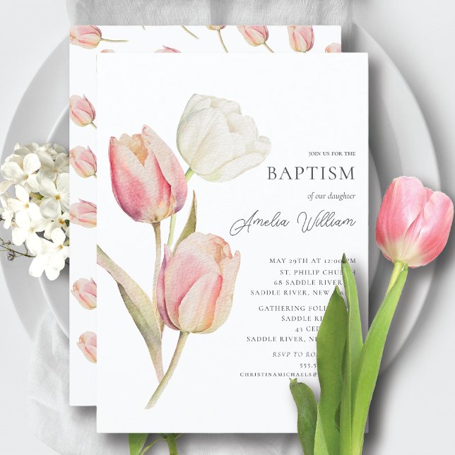 Convite Tulipas Graceful Baptism (Criador carregado)