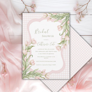 Convite Tulipas Rosa Chuveiro de Noiva Floral Vintage Ging