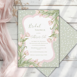 Convite Tulipas Rosa Chuveiro de Noiva Floral Vintage Sage