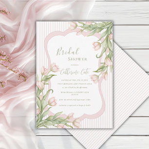 Convite Tulipas Rosa Elegância Floral Chuveiro de Noiva Vi