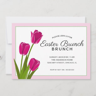 Convite Tulipas Rosa Elegantes  Brunch Páscoa