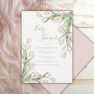 Convite Tulipas Rosa Floral Chique Baby Shower 