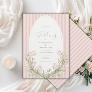 Convite Tulipas Rosa Listra Vintage Casamento