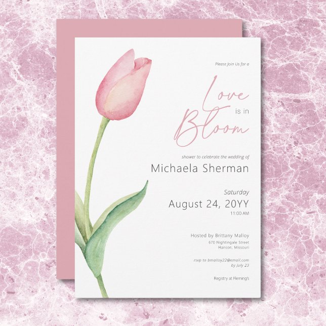 Convite Tulipas Rosa Modernas Adoram Chá De Sangue (Modern Pink Tulip Love In Bloom Shower Invitation)