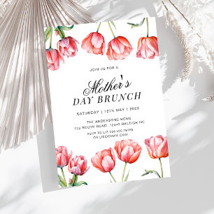 Convite Tulipas Rosa Moderno Dia das Mães Brunch Floral