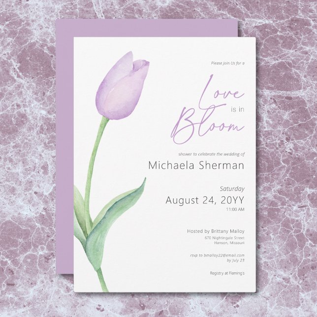 Convite Tulipas Roxas Modernas Adoram Chá De Sangue (Modern Purple Tulip Love In Bloom Shower Invitation)
