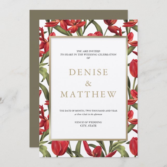 Convite Tulipas Vermelhas Aquarela Floral com Letreiro Dou (Frente/Verso)