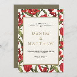 Convite Tulipas Vermelhas Aquarela Floral com Letreiro Dou