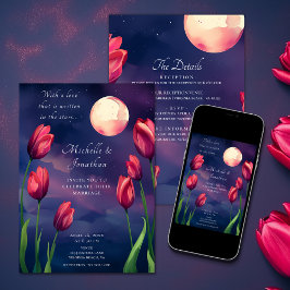 Convite Tulipas Vermelhas, Lua Cheia e Estrelas Todas em U