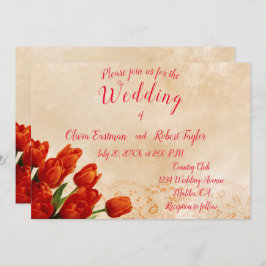 Convite Tulipas vermelhas personalizadas em fundo de renda