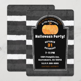 Convite Túmulo Sinistro Aquarela Abóbora Halloween