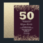 Convite Turfeiras e Dourados ou mulheres 50ª Festa de aniv<br><div class="desc">Burgundy e Dourada Mens ou Mulheres 50º Convite de aniversário Belo Convite à Confetti Glitter Dourado Faux. Coleção em Niche e Nest. Design cortesia do Studio Denmark</div>