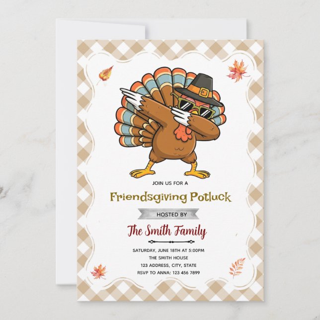 Convite Turkey Friendsgiving party invitation (Frente)