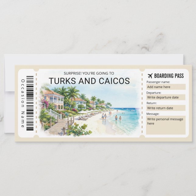 Convite Turks and Caicos Trip Boarding Pass Ticket (Frente)