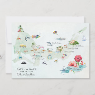 Convite Turks & Caicos Mapa de Itinerário de Casamento d