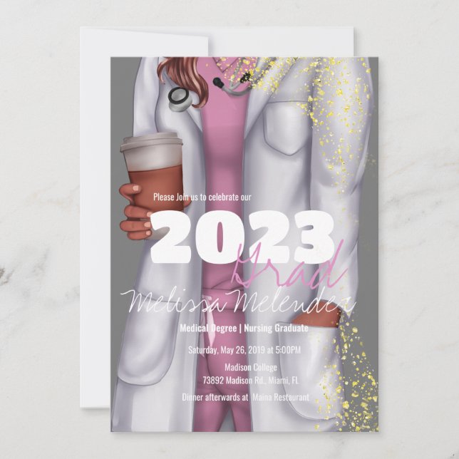 Convite Turma de 2023 Enfermeiro de Scrubs Médico Graduado (Frente)