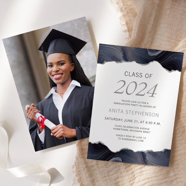 Convite Turma de 2024 Foto Ágata Azul Cinza Graduação (Criador carregado)