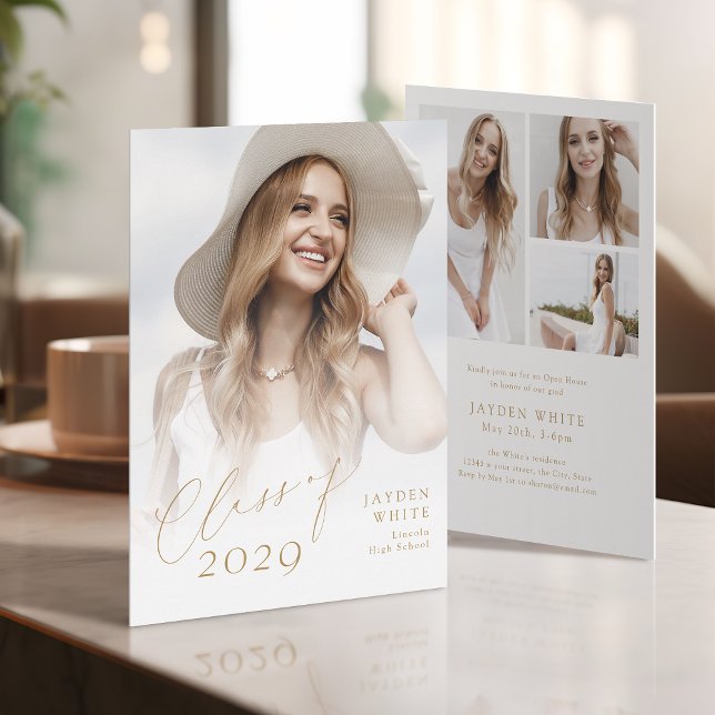 Convite Turma de 2025 em Letra Moderna Chic para Foto de F (Modern Chic Script Class of 2025 Photo Graduation Invitation)
