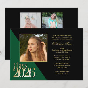 Convite Turma de 2026 Dourado Graduado Verde com Foto